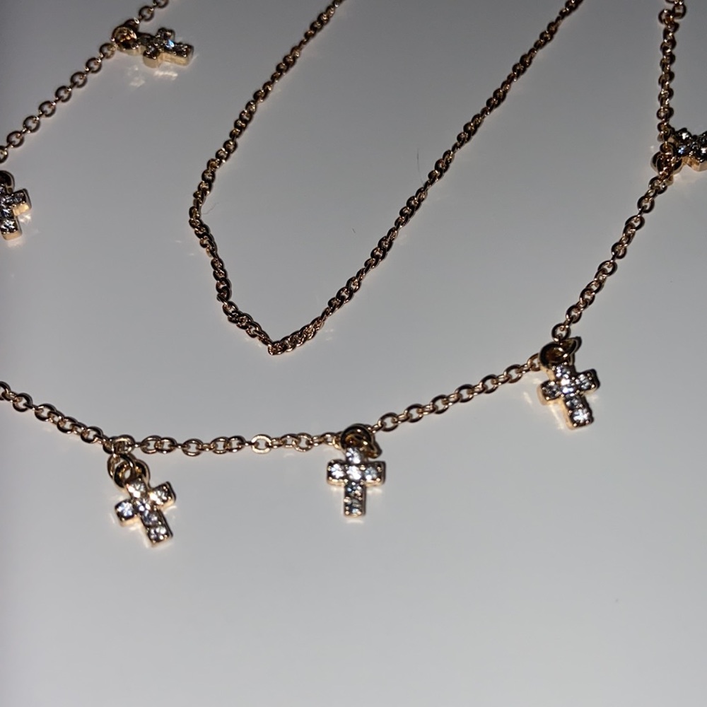 Charm Cross Double Chain Necklace Rhinestone - Picture 9 of 12